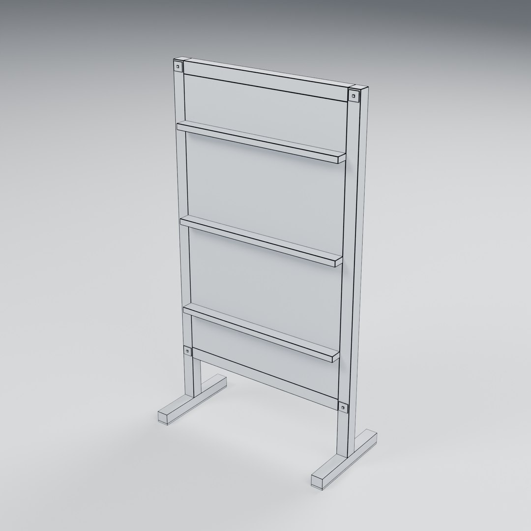 3D Freestanding Display Board with Wood Ledges - 825 x 400 x 1500 mm model https://p.turbosquid.com/ts-thumb/H8/2Dsbfd/JM/06_wireframe/jpg/1788944693/1920x1080/fit_q87/8f1310a75319a0298bd024dd8bacb7aa01aa11d3/06_wireframe.jpg