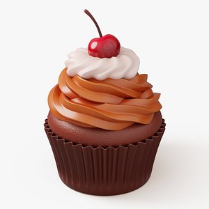 3D Chocolate Cupcake with Cherry
