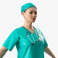 Medical Nurse Character A Pose with Stethoscope Fur