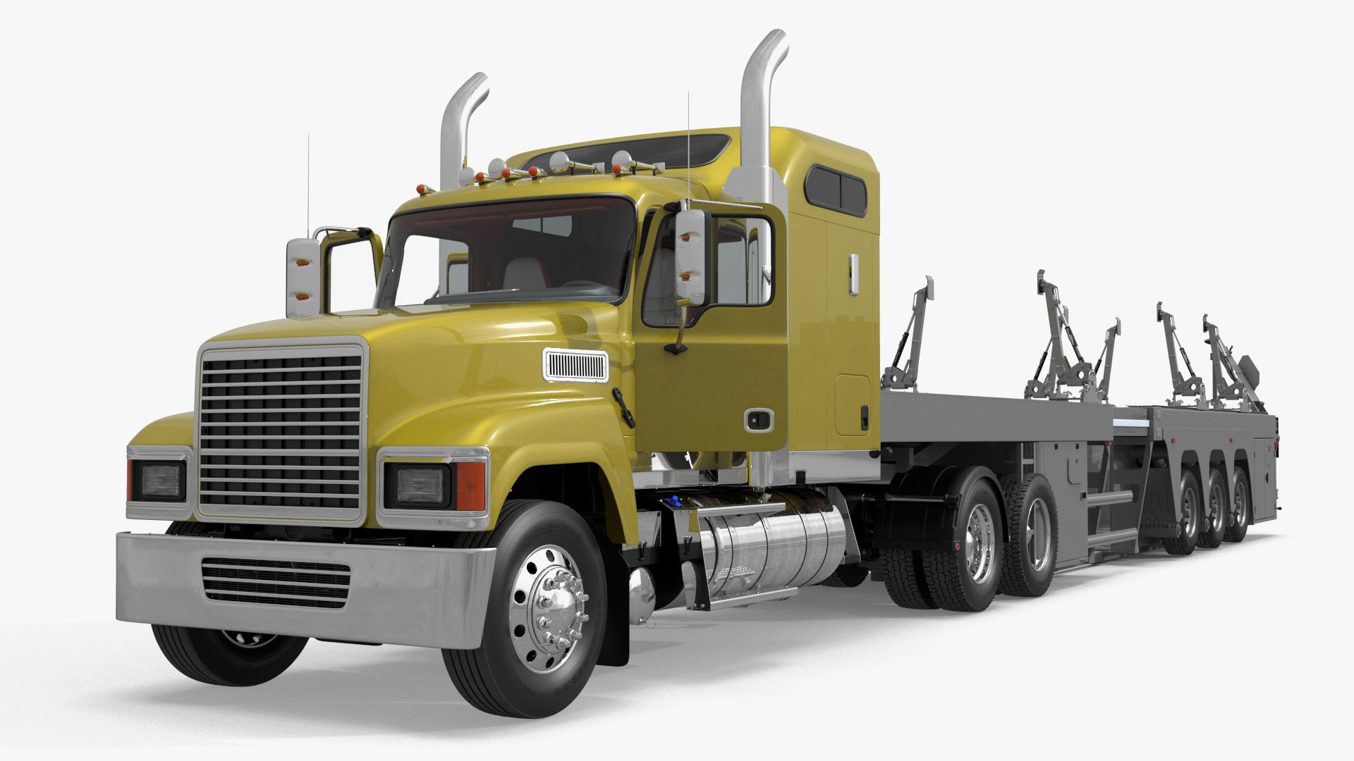 Freight Truck with Concrete Panel Semi Trailer Empty Rigged 3D model preview