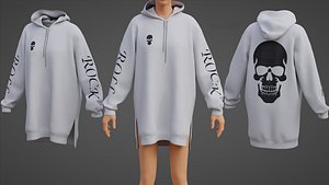 3D Womens Oversized Skull Hoodie  Y2K Grunge Sweater Skull  Letter Print Harajuku Graphic Sweatshirt