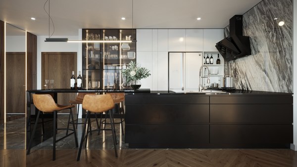 3D Living Room - Kitchen Interior 15 model