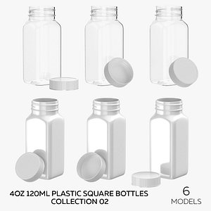 4oz 120ml Plastic Square Bottles Collection 02 - 6 models 3D model