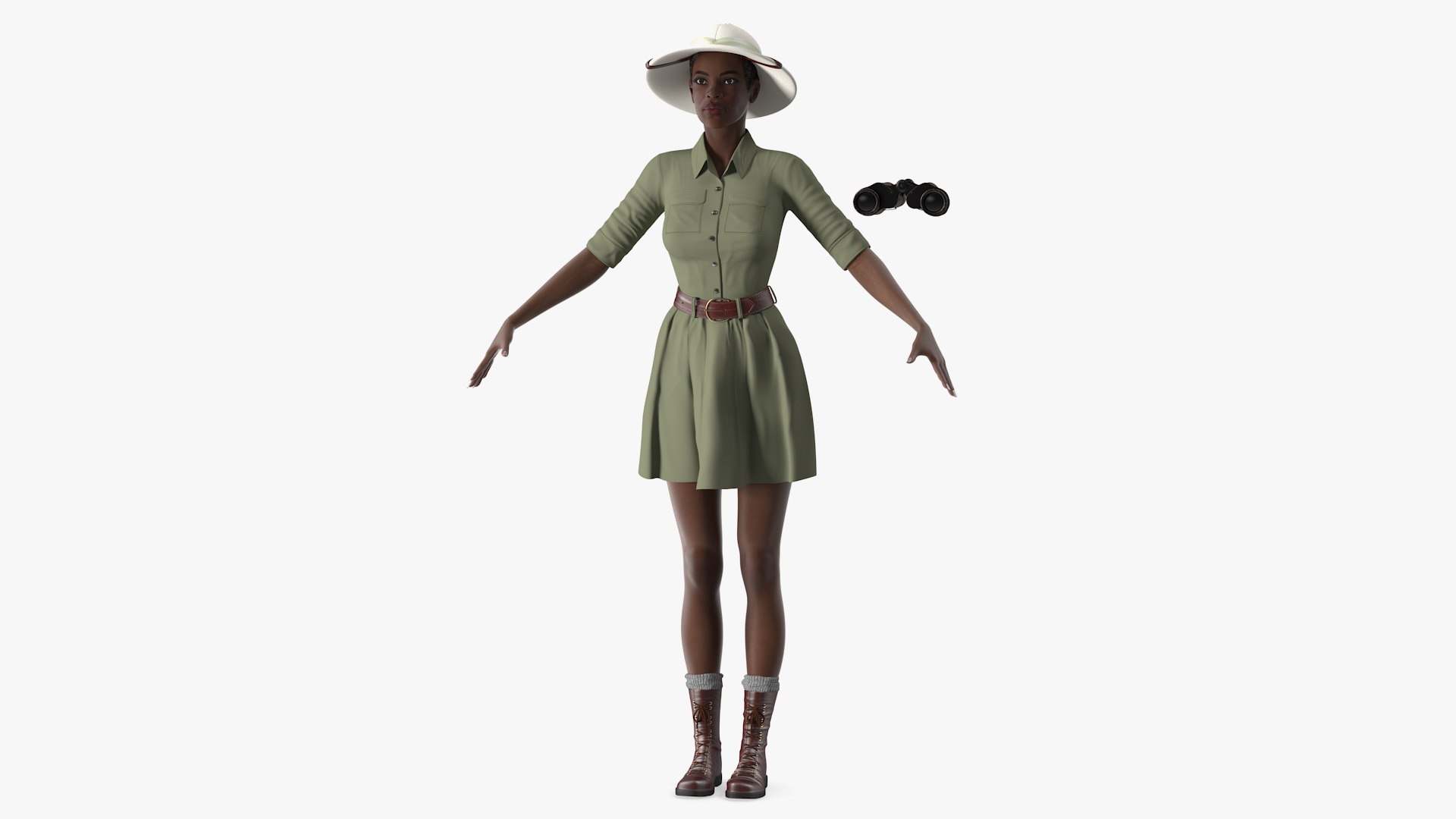 Dark Skin Black Woman Explorer T Pose 3D model preview
