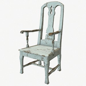 3D Old White Wooden Chair