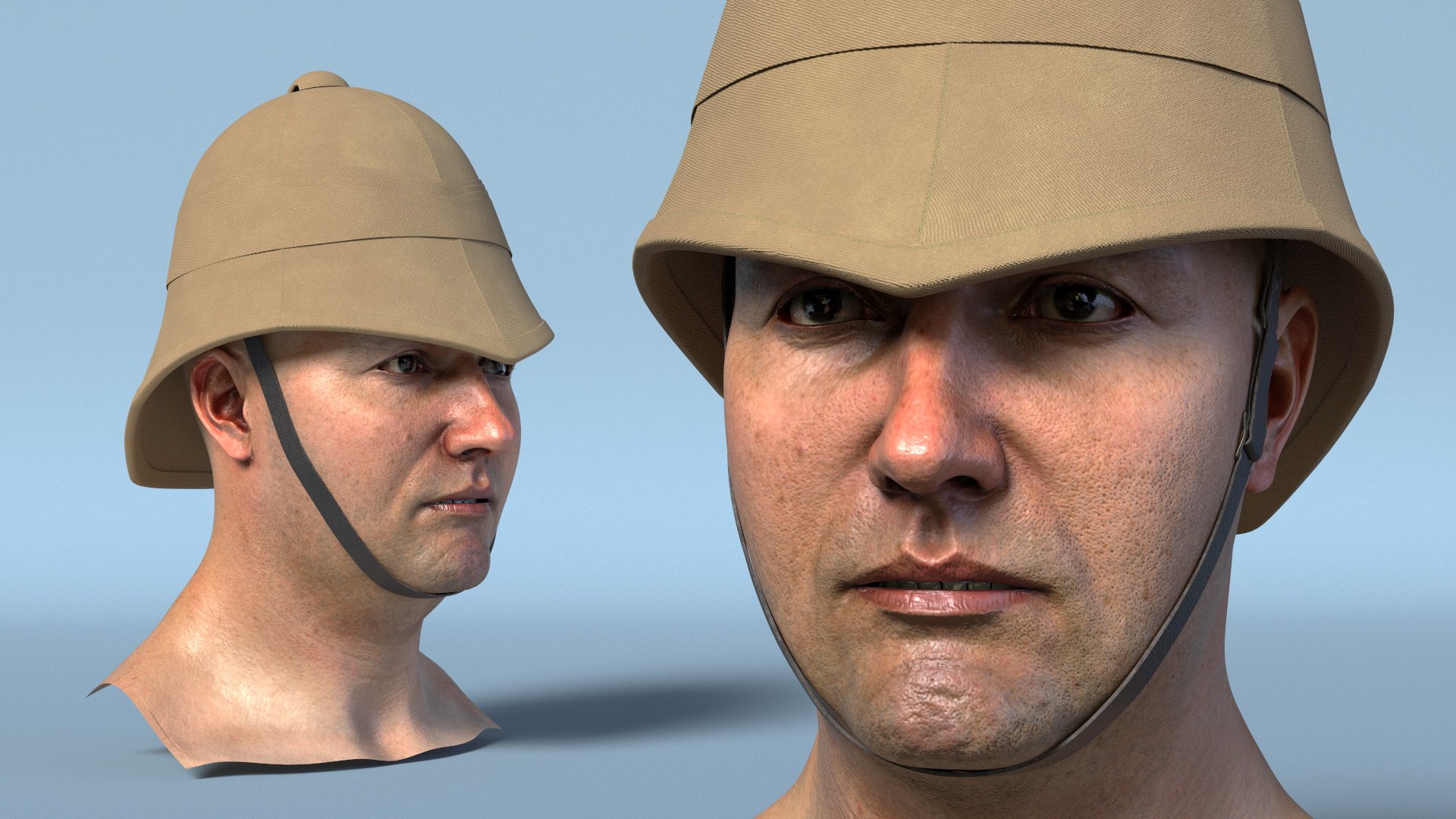 Beige Pith Helmet on Male Head 3D model https://p.turbosquid.com/ts-thumb/H9/Ze1OYL/45/beige_pith_helmet_on_male_head_005/jpg/1750133189/1920x1080/fit_q87/36a5372d9b01ba46c46373762d603a520ef7ee8b/beige_pith_helmet_on_male_head_005.jpg