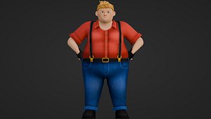 Chubby Cartoon Worker Boy  Fully Rigged character for Animation 3D model