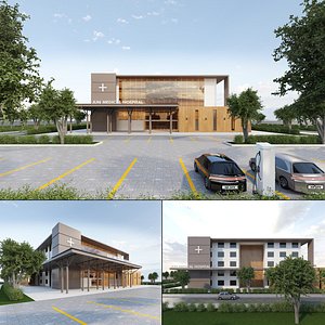 Modern Hospital Building Exterior 3D