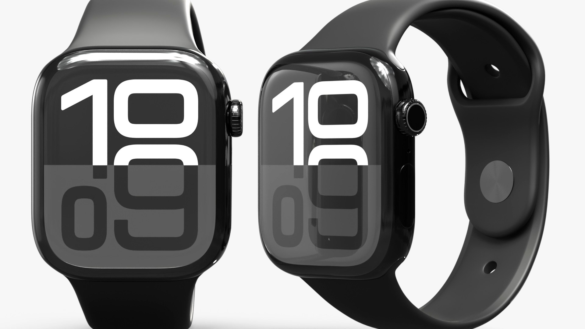 Apple Watch Series 10 Black with Rubber Strap and Display On 3D model preview