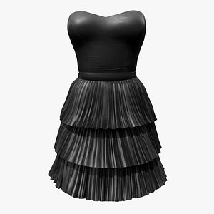3D Strapless Pleated Dress