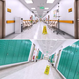 3D model hallway hospital school room