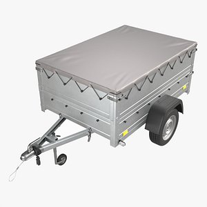 Car trailer single axle with extra walls cover jockey wheel 3D model