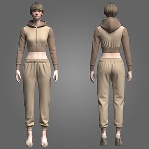 Womens Cropped Hoodie with Jogger 3D model