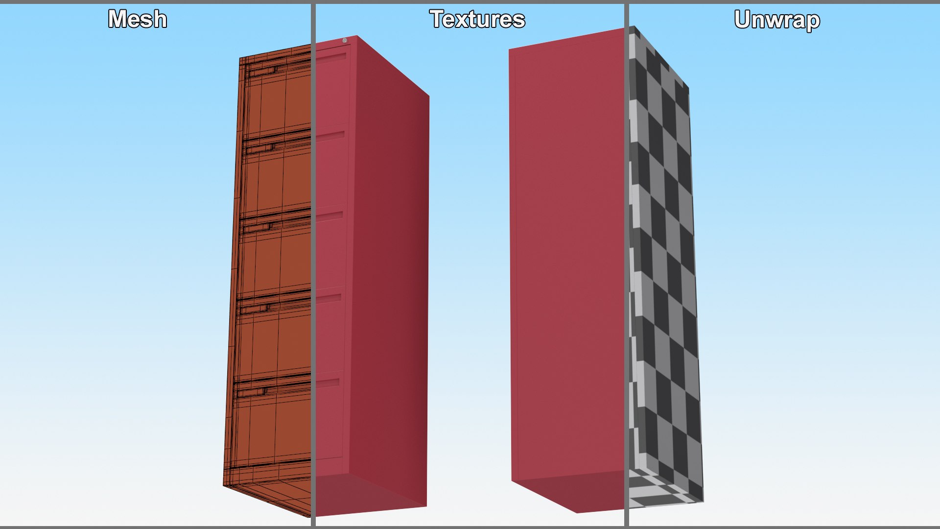 Filing Cabinet 5 Drawer Red 3D - TurboSquid 2223776
