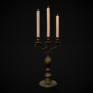 Brass Three Point Candelabra 3D
