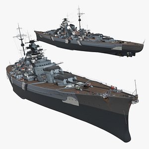 3D Heavy Warship with Atlantic Hull Stripes Gray Rigged