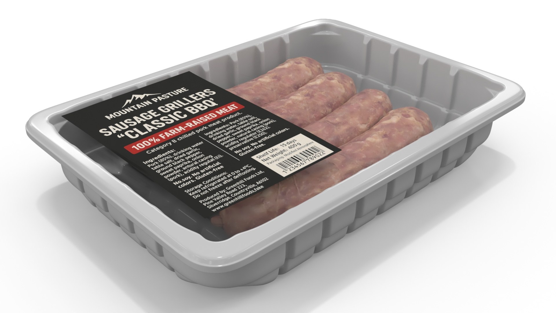 Raw Grill Sausages in Plastic Tray 3D model preview