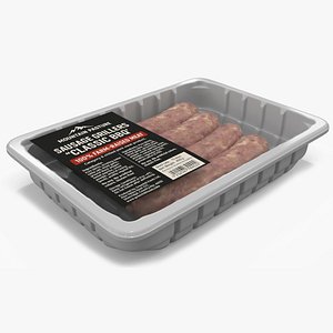 3D Raw Grill Sausages in Plastic Tray model