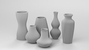 3D Twisted Ribbed Ceramic Vases Pack