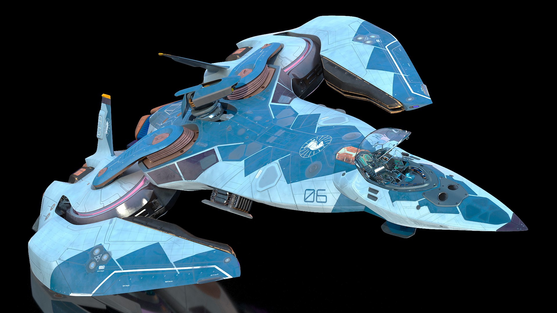 Sci Fi Fighter Jet Blue Rigged for Maya 3D model for aviation visualization, airport scenes, simulation, animation, and cinematic rendering