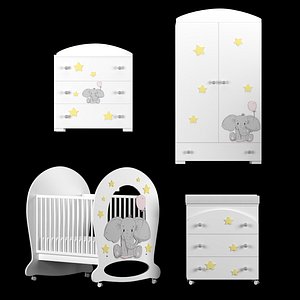 3D model Children furniture set Baby white crib