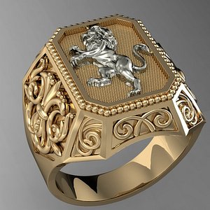 signet ring heraldic lion 3D model