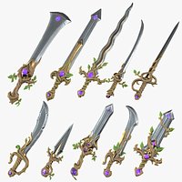 Stylized Fantasy RPG Weapons Sword Shortsword Broadsword Katana Gladius Dagger Rapier Scimitar Claymore Flamberge Cutlass Longsword Greatsword Swords