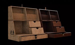 3D model Vintage Foldable Wooden Desktop Organizer with Drawers