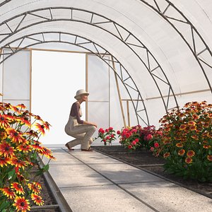 Flowers Greenhouse Tent with Gardener