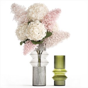 3D Bouquet of branches in a glass vase hydrangea lilac 388