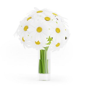 3d model of bouquet daisies glass vase