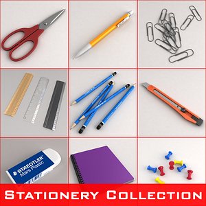3d model stationery set scissors