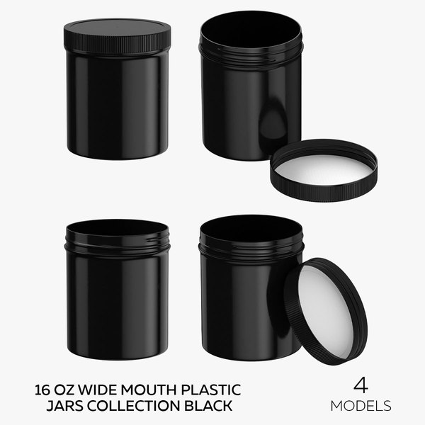 3D 16 oz Wide Mouth Plastic Jars Collection Without Caps - 2 models model -  TurboSquid 1858794