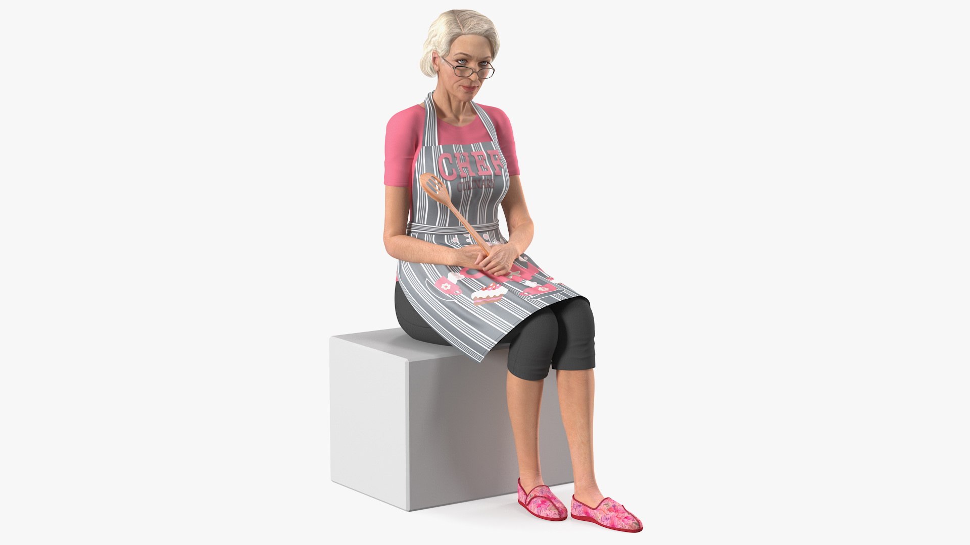 Old Lady wearing Apron Siting Pose 3D model preview