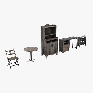 3D Wooden Furniture  Asset Set model