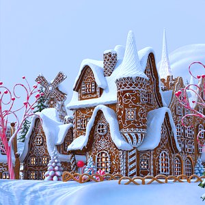 3D Gingerbread Village model