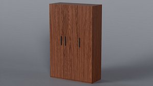 3D Low Poly 3 doors dark wood wardrobe 3D Model True Renders UV 4K PBR Textures