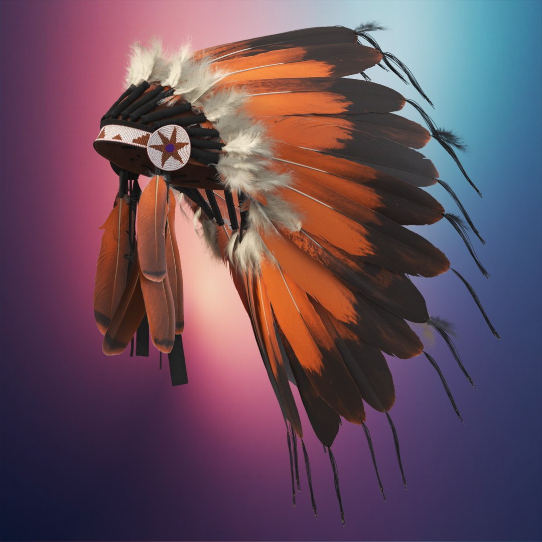 Tribal Heritage Feather Headdress Orange 3D model preview