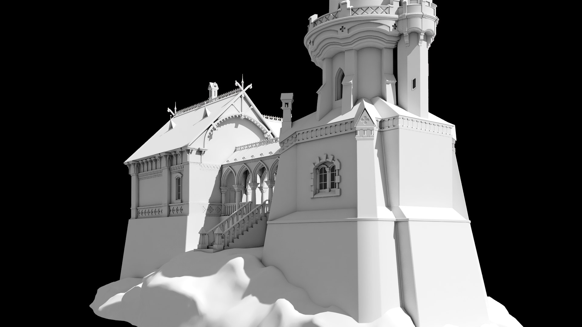 Old Lighthouse Rocks House 3D - TurboSquid 1574933