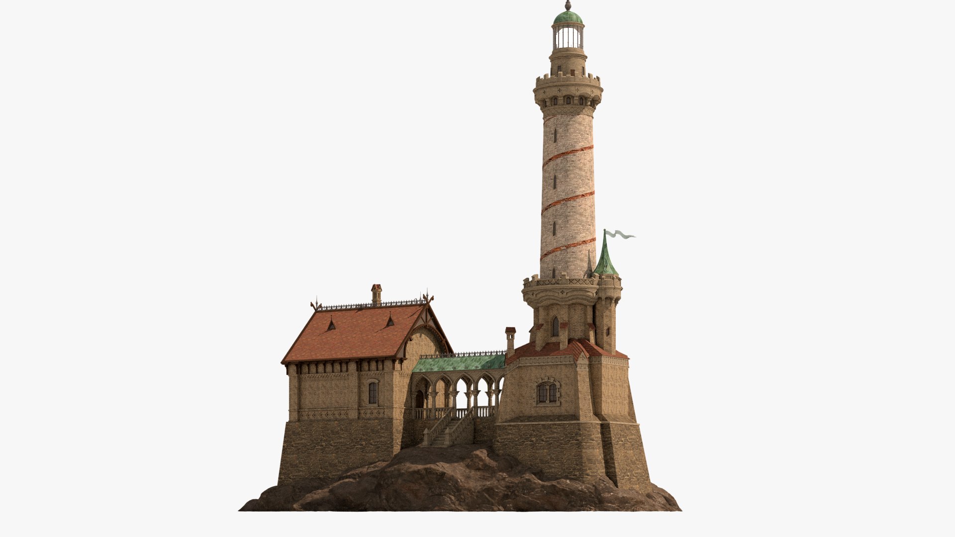 Old Lighthouse Rocks House 3D - TurboSquid 1574933