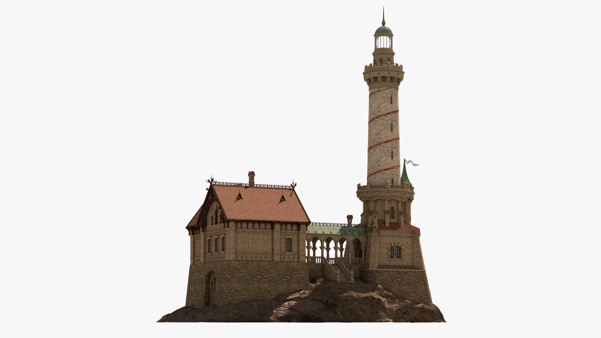 Old Lighthouse Rocks House 3D - TurboSquid 1574933
