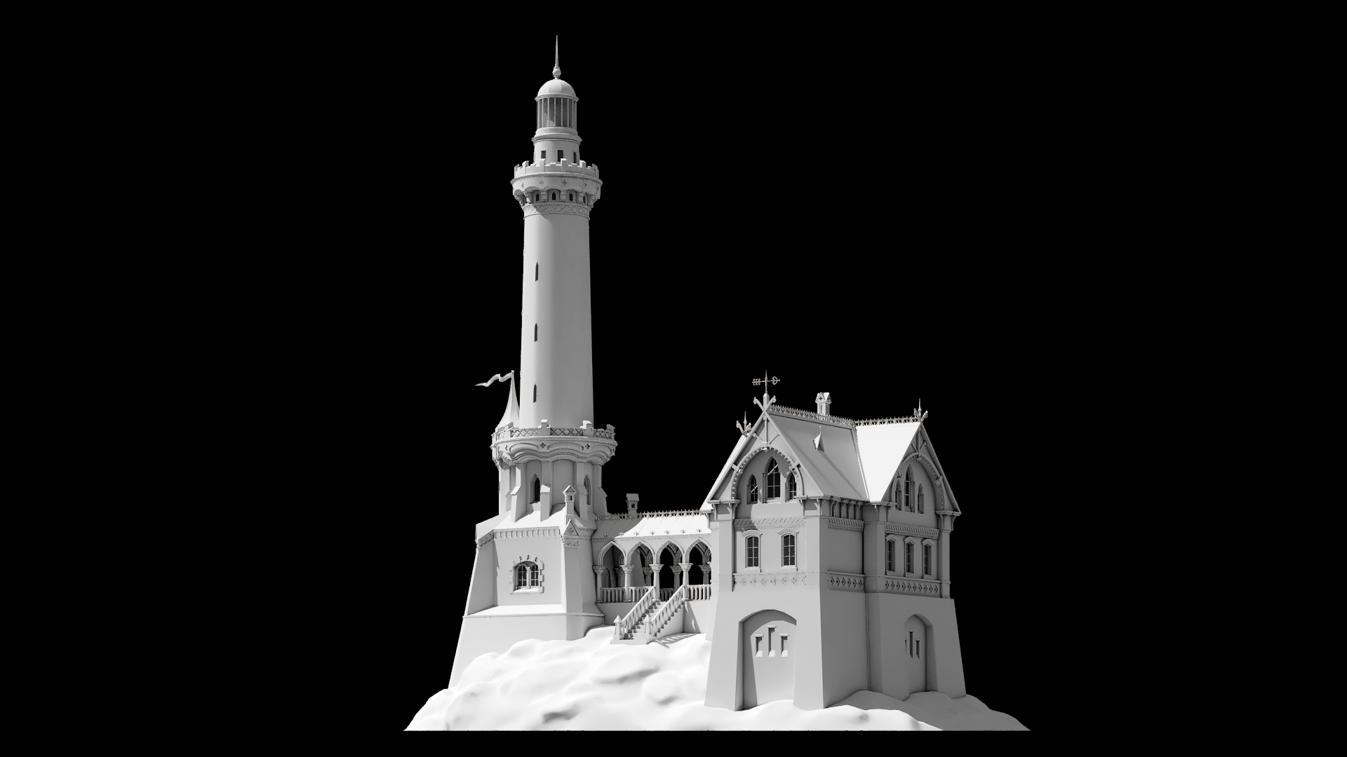 Old Lighthouse Rocks House 3D - TurboSquid 1574933