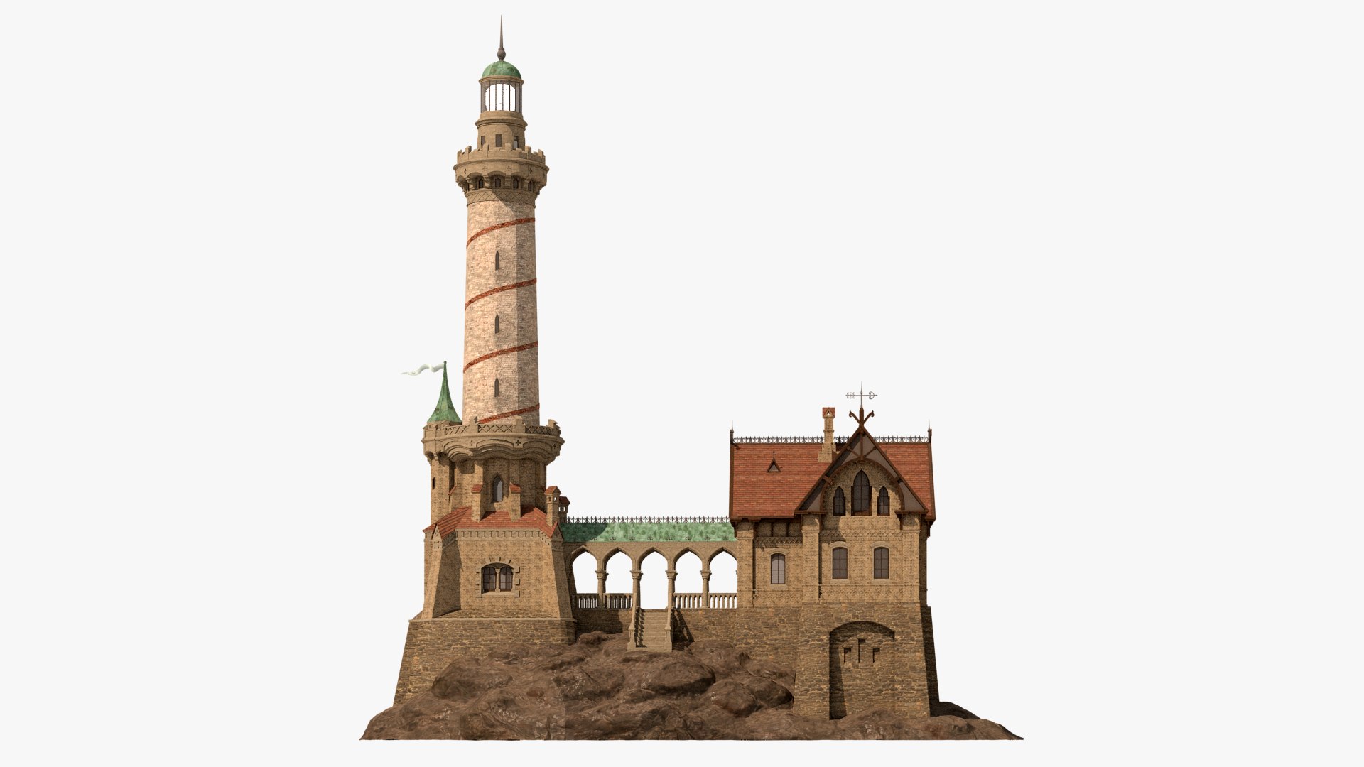 Old Lighthouse Rocks House 3D - TurboSquid 1574933