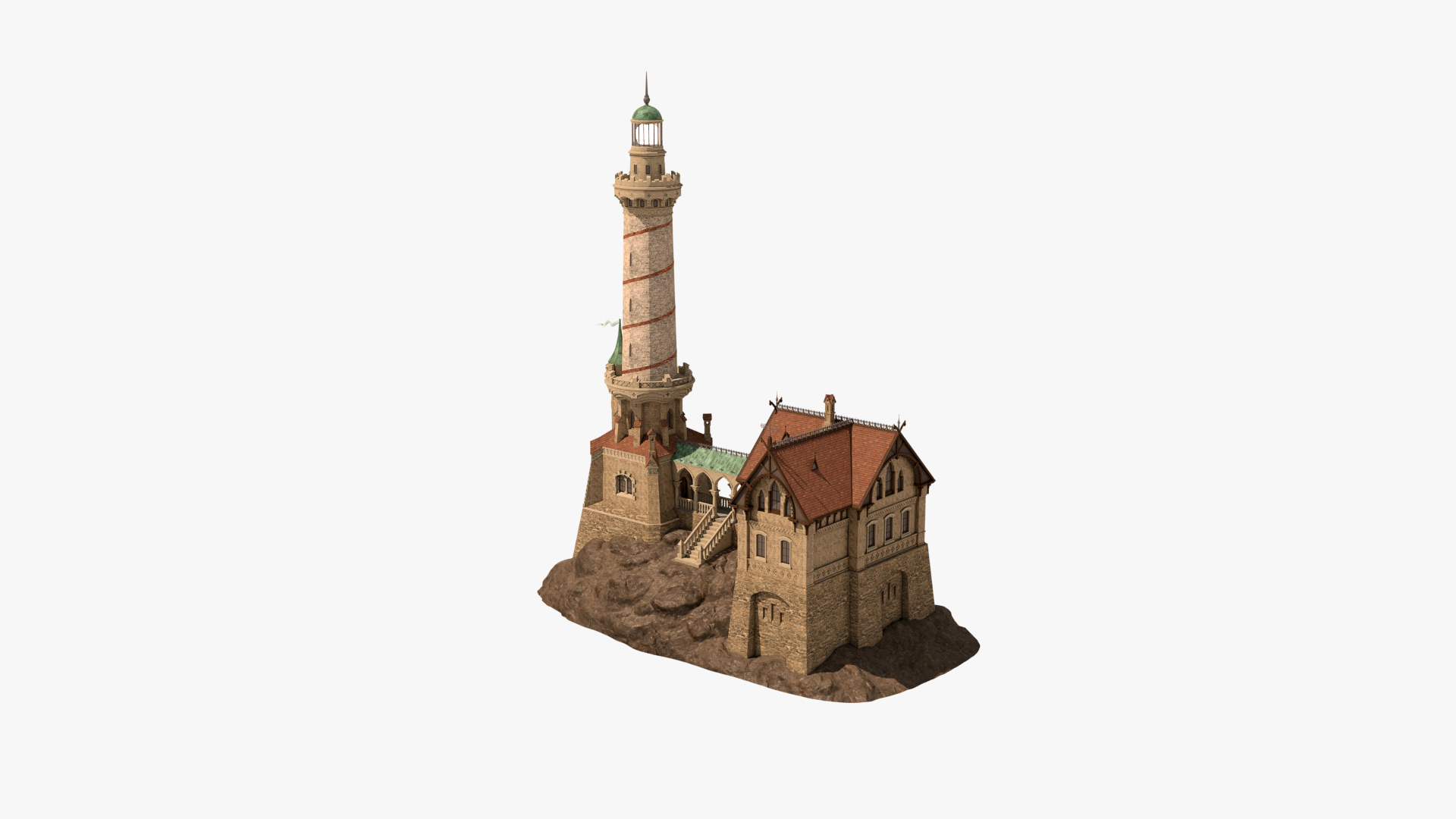 Old Lighthouse Rocks House 3D - TurboSquid 1574933
