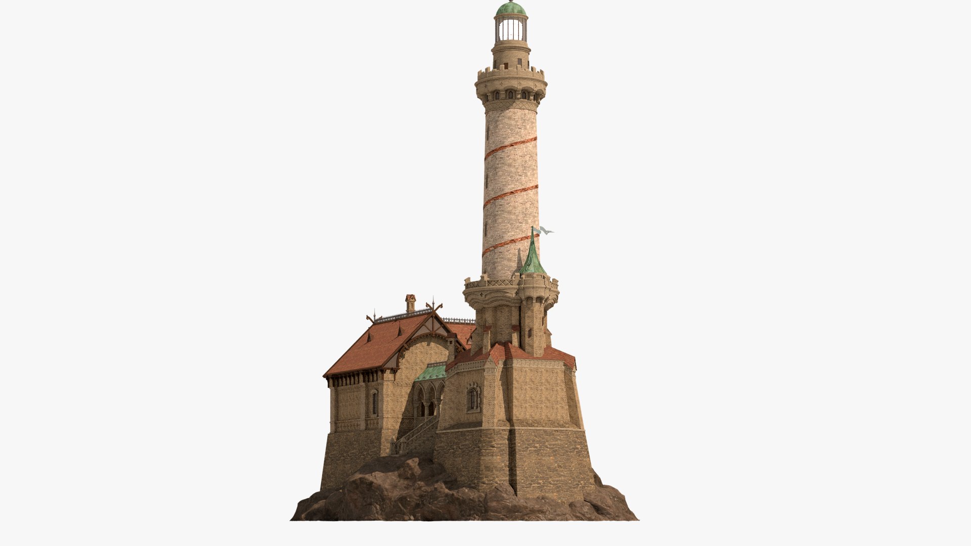Old Lighthouse Rocks House 3D - TurboSquid 1574933