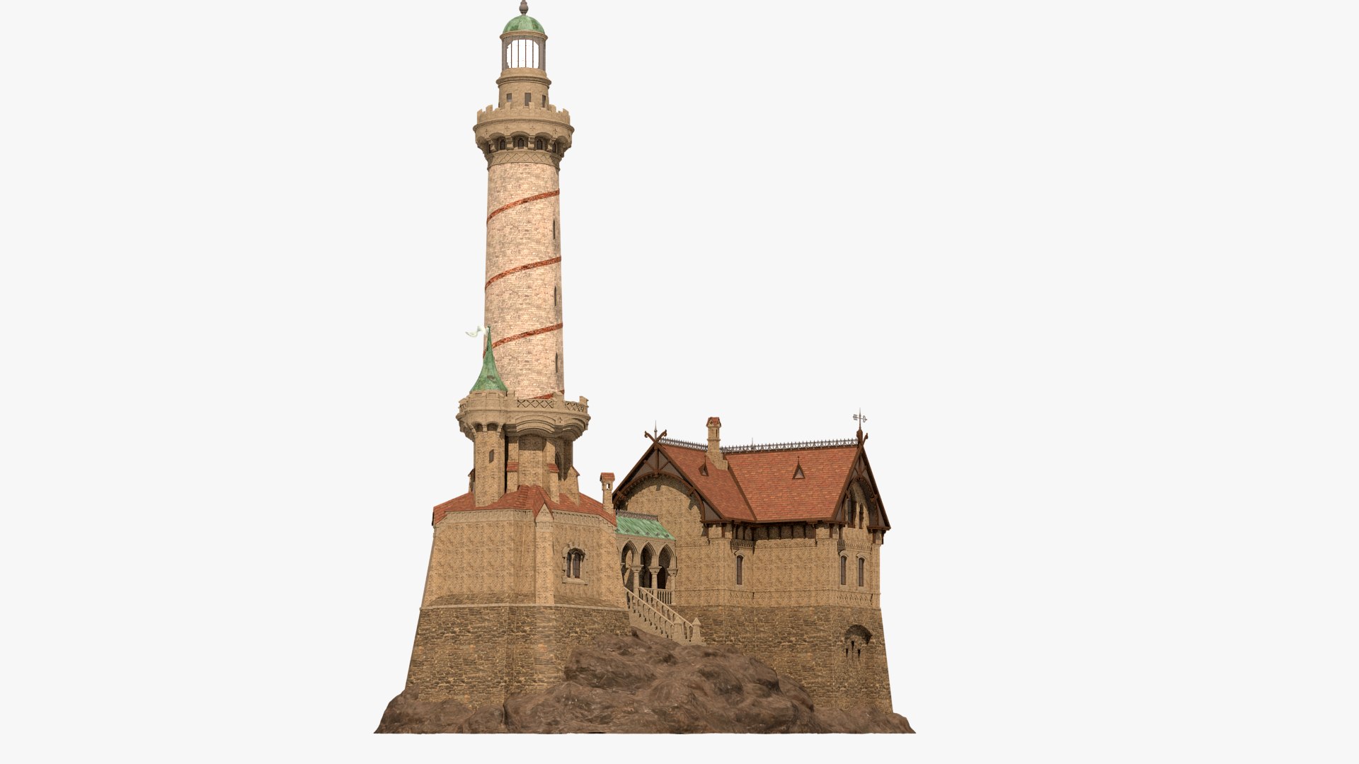 Old Lighthouse Rocks House 3D - TurboSquid 1574933