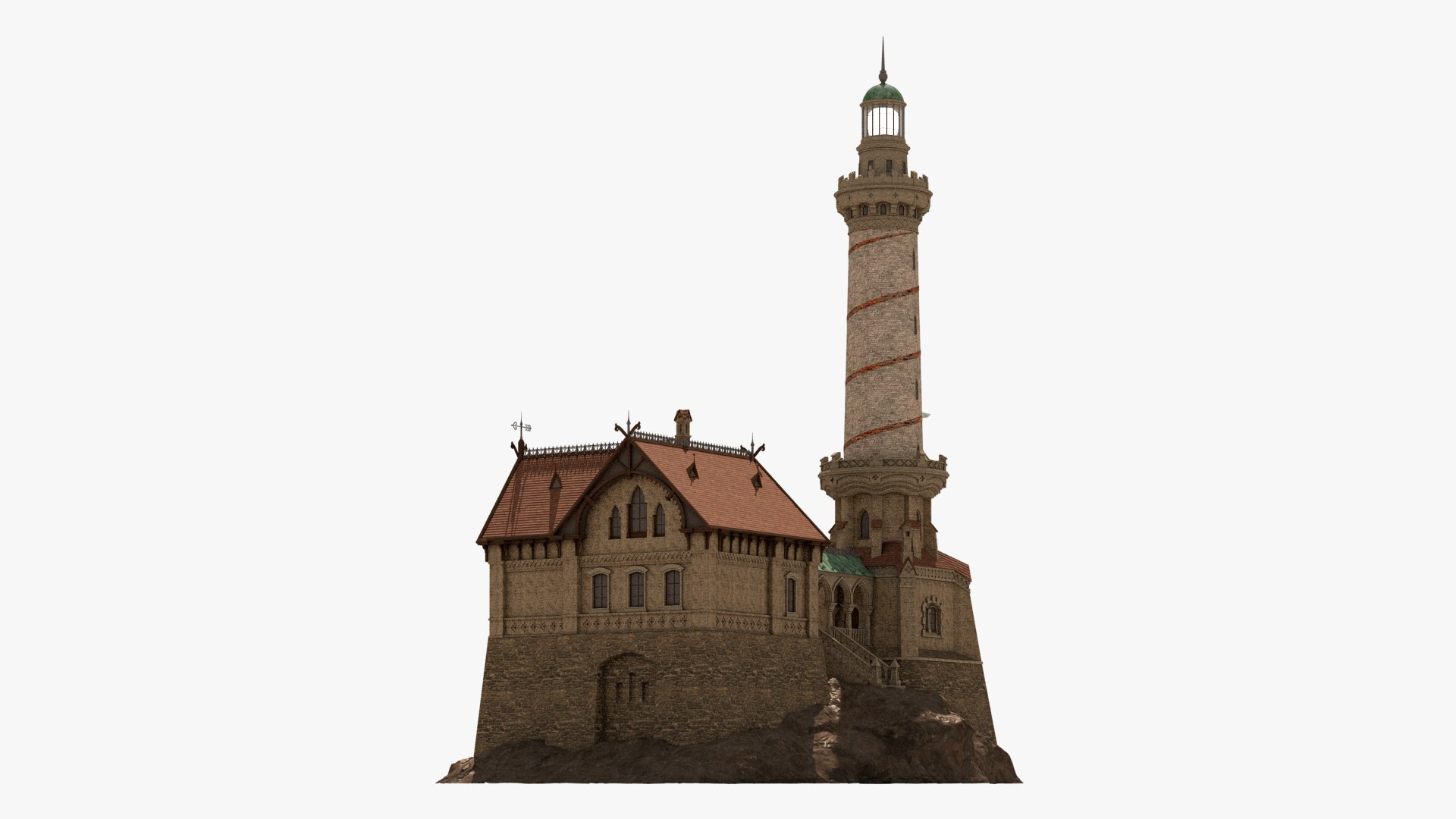 Old Lighthouse Rocks House 3D - TurboSquid 1574933