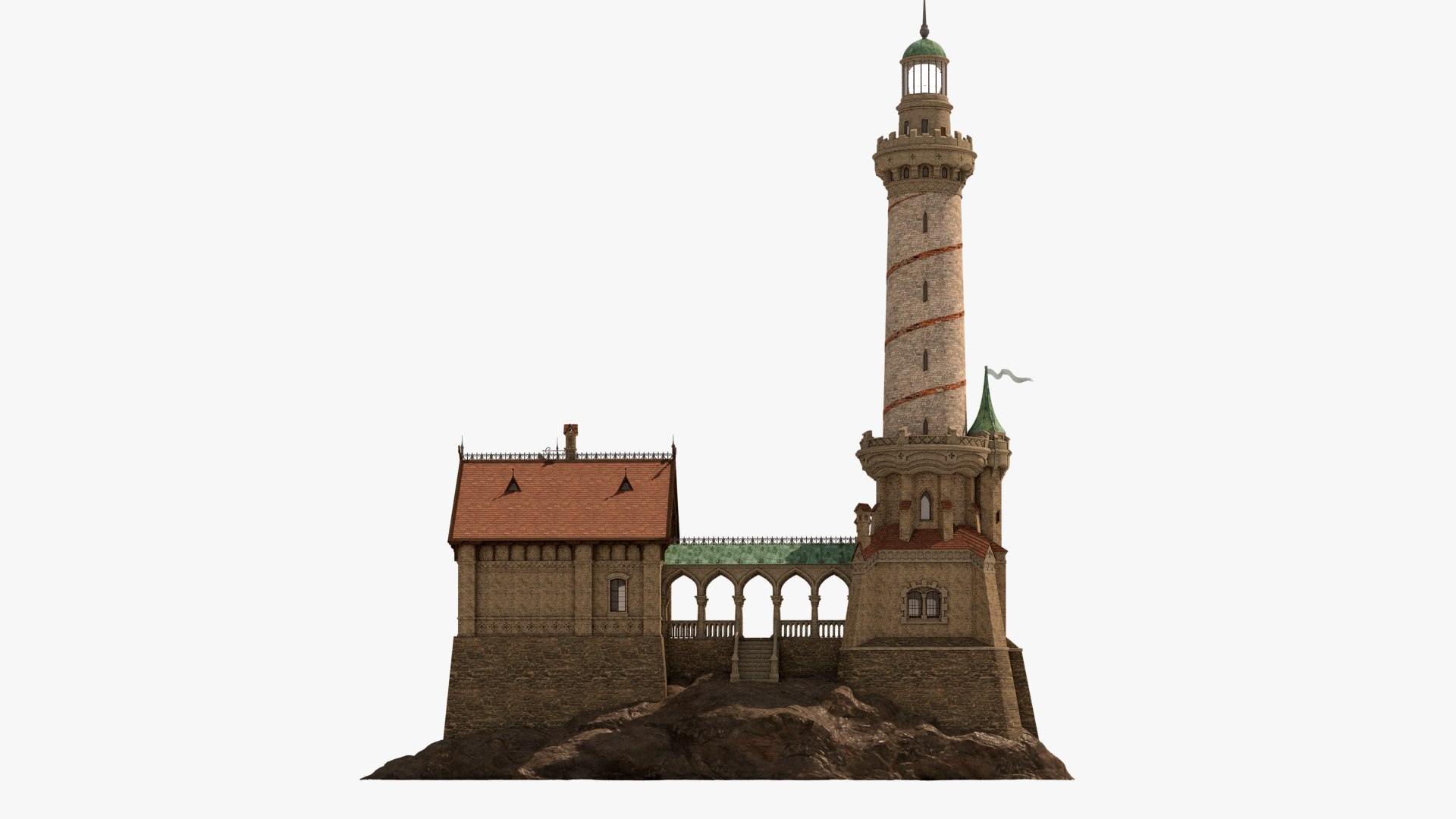 Old Lighthouse Rocks House 3D - TurboSquid 1574933