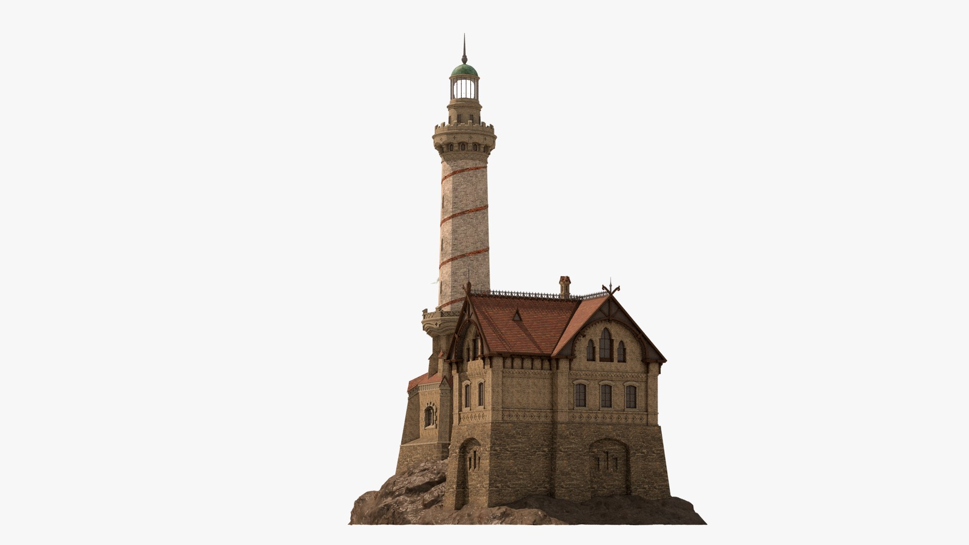 Old Lighthouse Rocks House 3D - TurboSquid 1574933