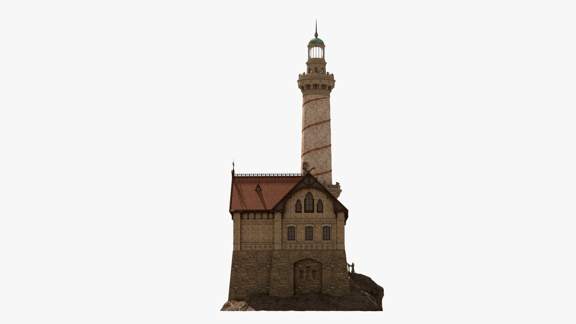 Old Lighthouse Rocks House 3D - TurboSquid 1574933